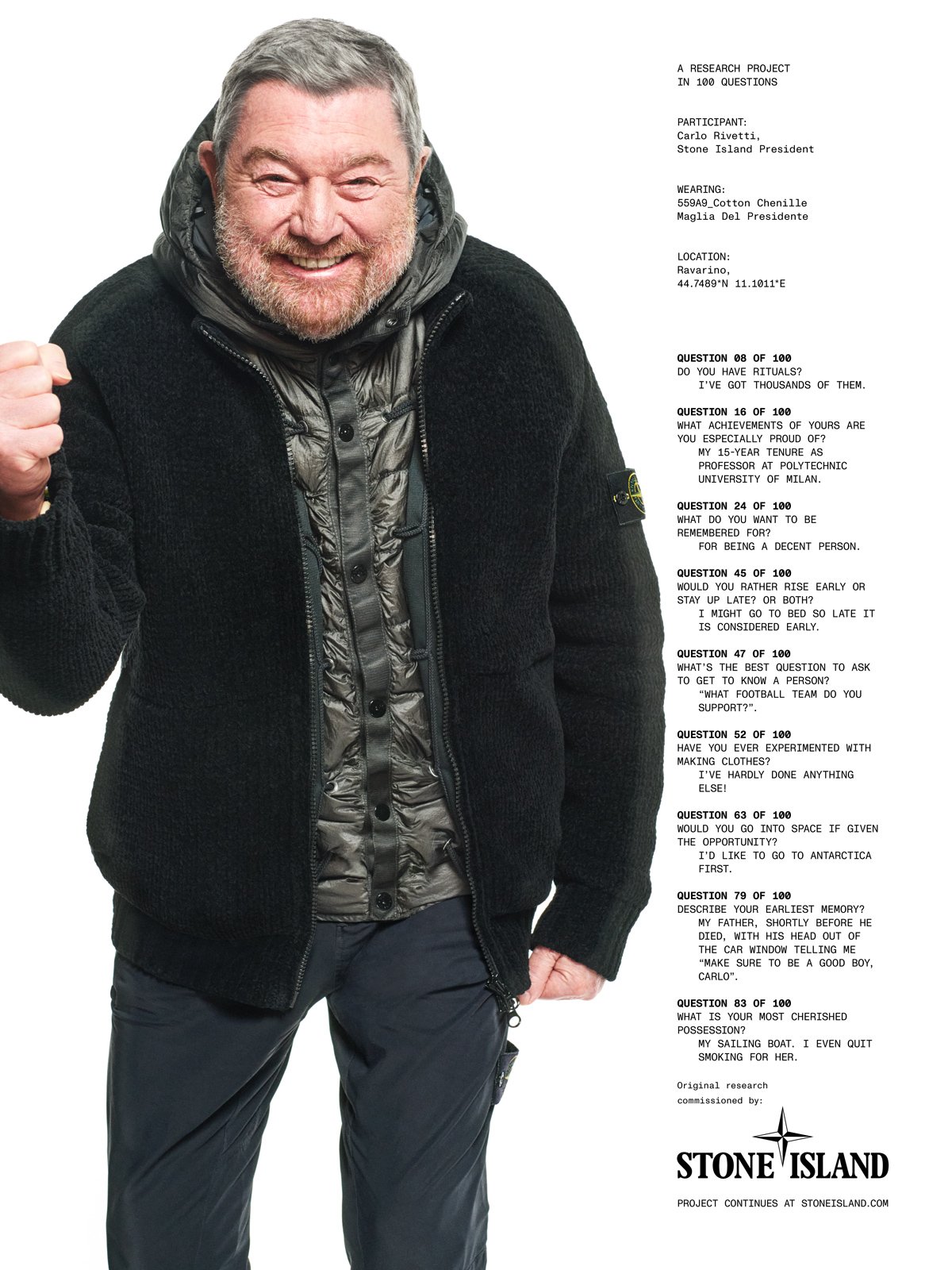 Carlo Rivetti porte la veste Stone Island